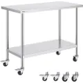 Vevor arbeidsbord i rustfritt stål 24 x 48 x 38 tommer, med 4 hjul, 3 justerbare høydenivåer, kraftig arbeidsbord for matlaging for storkjøkken, restaurant, sølv