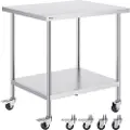 Vevor arbeidsbord i rustfritt stål 30 x 36 x 38 tommer, med 4 hjul, 3 justerbare høydenivåer, kraftig arbeidsbord for matlaging for storkjøkken, restaurant, sølvfarget