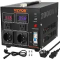 Vevor Spenningsomformertransformator, 2000VA, Kraftig opp/ned-transformator, Konverterer fra 110 volt til 220 volt og fra 220 volt til 110 volt, med amerikansk stikkontakt EU-stikkontakt 5V USB-port,