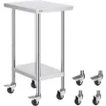 Vevor arbeidsbord i rustfritt stål 24 x 18 x 38 tommer, med 4 hjul, 3 justerbare høydenivåer, kraftig arbeidsbord for matlaging for storkjøkken, restaurant, sølvfarget