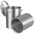 Vevor Rustfritt Stål Kjele, 36 Quart Kjøkkengryter, Kjøkkenutstyr Sauskjele med Kurv, Lokk og Håndtak, Kraftig Kommersiell Kjele, Slipebehandling, For Damping, Koking eller Steking Sølv