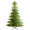 Vevor juletre, 7,5 fot forhåndsbelyst kunstig juletre, komplett juledekorasjonstre med 700 varmhvite LED-lys, 1319 grentupper, metallbase for hjemmefest og kontordekorasjon