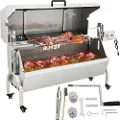 Vevor Lammespyd, kapasitet 132lbs, rustfritt stål gris lammespydgrill, med 40W motor og justerbar høyde, låsbare hjul og baffeldeksel for utendørs camping, fest, bålgrill