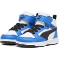 Puma Rebound V6 Mid Toddlers'Sneakers, Shoes, White/Black/Racing Blue, 21