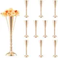 Vevor 10 stk. 43 cm/16,9 tommer høy bryllupsblomstervase, metall bryllupstrompet midtpunkt, gullfarget blomsterstativ utstillingsstativ for bord bryllupsmiddagsfest, jubileumsseremoni bursdagsarrangem