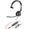 Poly Blackwire 3315 - Blackwire 3300 series - hodesett - on-ear - kablet - 3,5 mm jakk, USB-C - svart - UC-sertifisert, Certified for Microsoft Teams