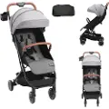 Vevor Standard babyvogn, småbarnsvogn med 95°-175° justerbar ryggstøtte og 0/90° justerbar fotstøtte og ett-klikks sammenleggbar, nyfødtvogn med koppholder og bæreveske, mørkegrå