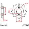 JT Sprockets 525 Ru Jtf740.15rb Steel&rubber Fremre Tannhjul