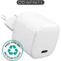 ESTUFF INFINITE - Strømadapter - 100% recycled plastic - 20 watt - 3 A - Apple Fast Charge, PD 3.0, QC 3.0 (24 pin USB-C) - hvit