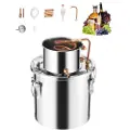 Vevor Alkoholdestillering, 5 gallon / 19 l rustfritt stål vannalkoholdestiller med kobberspiral, hjemmebryggingsraffinering og gjæringssett med termometer, for vin, whisky, brandy, sølv