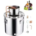 Vevor Alkoholdestillering, 8 gallon / 30 l rustfritt stål vannalkoholdestiller med kobberspiral, hjemmebryggingsraffinering og gjæringssett med termometer, for vin, whisky, brandy, sølv