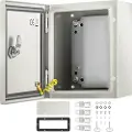 Vevor NEMA stålskap, 25x20x15 cm NEMA 4X stål koblingsboks, IP66 vanntett og støvtett, utendørs/innendørs elektrisk koblingsboks, med monteringsplate