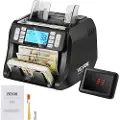 Vevor Pengeteller, seddelautomat med UV-, MG-, IR- og DD-forfalskningsdeteksjon, USD- og EUR-kontantteller med tilleggs- og batchmodus, stor LCD-skjerm og ekstern skjerm