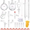 Vevor laboratoriedestillasjonssett, 3,3 Boro laboratorieglassdestillasjonssett med 24, 40 ledd, 1000 ml eterisk oljedestillasjonsapparatsett, 29 deler sett med glassutstyr