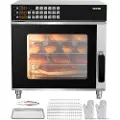 Vevor kommersiell varmluftsovn, 58 l konvensjonell benkeplate, 2800 W brødrister med 4 nivåer og herdet glassdør, rist med klipsbrett, elektrisk bakeovn i rustfritt stål for restaurant