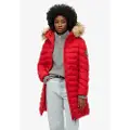 Superdry for woman. W5011789A Mid-length coat with hood and faux fur trim Fuji red (S), Casual, Recycled Polister, Sustainable