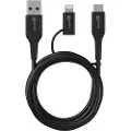 Prio 2-i-1 High-Speed USB-C / Lightning til USB-A Kabel - 1.2m - Svart