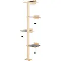 Vevor 4-etasjes klotre, veggmøbelsett for katter med 4 hoppebrett, veggmontert flytehylle for katter opptil 18 kg, 12 mm furukattesittplass for å sove, leke og klatre