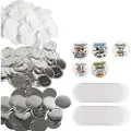 Vevor 200 sett 3-tommers 75 mm bakknappdeler, DIY runde knappdeler til merke, sett inkluderer metalltopp, plast-/metallknapp, klar film og blankt papir til gaver, maskin ikke inkludert