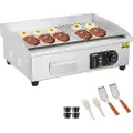Vevor Kommersiell elektrisk steketakke, 3200 W benkeplate halvflat grill, 122℉-572℉ justerbar temperatur, 21,26 x 11,81 x 0,39 tommer rustfritt stål steketakke med 2 spader og 2 børster for hjem eller