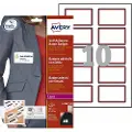 Avery Selvklebende navneskilt Avery L4786-20 Navneskilt, 80x50 mm, A4, hvite med rød ramme - for laserskriver - (20 ark x 10 stk.)