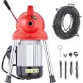 Vevor avløpsrensemaskin 66 fot x 5/8 tommer, 250 W elektrisk kloakkskrue manuell mating - med 2 stålkabler (66 fot x 5/8 tommer og 15 fot x 3/8 tommer), 7 kuttere og med/mot klokken-kontroll for rør p