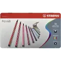 Stabilo Pen 68, 50 farger, Assorterte farger, Projektil spiss, 1 mm, Assorterte farger, Sekskantet