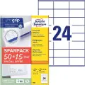 Avery Universaletiketter Avery 70x36 mm, hvid med Ultragrip + 30% ekstra indhold - (65 ark x 24 stk.)