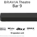 Sony BRAVIA Theater Bar 9 HT-A9000 - Lydplanke - for hjemmeteater - 7.0.2-kanal - trådløs - Wi-Fi, Bluetooth - Appstyrt - 585 watt - svart