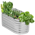 Vevor metallhevet hagebed, 4 x 2 x 2 fot utendørs galvanisert plantekasse, med åpen bunn, stor oval plantekasse hevet bed for hagearbeid av grønnsaker, blomster, urter og sukkulenter, sølv