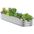 Vevor metallhevet hagebed, 4 x 2 x 1 fot utendørs galvanisert plantekasse, med åpen bunn, stor oval plantekasse hevet bed for hagearbeid av grønnsaker, blomster, urter og sukkulenter, sølv