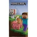 Licens Minecraft håndkle - 70x140 cm - 100% bomull - Mykt badehåndkle med Steve, Minecraft ulv og gris