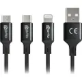 Prio High-Speed 3-i-1 Ladekabel - 2m - Svart