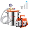 Vevor 11 l (3 gallon) vakuumkammer og 100 l/min (3,5 CFM) pumpesett, kammer i rustfritt stål, ett-trinns vakuumpumpe avgassingskammersett, med akryllokk, olje, 1,5 m (4,92 fot) slange, for avgassing a