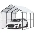 Vevor kraftig metallcarport, 10' x 15' utendørs carport med galvanisert stålramme og tak, biltelt og garasjeskjerm med avtakbare sidevegger, flerbruks billy for pickup, båt, bil og traktorer