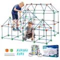 Vevor Fort byggesett for barn, 180 deler STEM-byggeleker, pedagogisk gave til gutter og jenter fra 4, 5, 6, 7 og 8 år, innendørs utendørs leketelt byggesett med 120 stenger og 60 baller