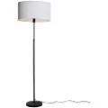 QAZQA Gulvlampe sort med oval lin-skjerm hvit 50 cm - Parte