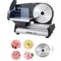 Vevor kjøttskjærer, 7,5 tommers elektrisk delikatessematskjærer, 180 W kjøttkutter med to premium SUS420-blader, 0-0,6 tommer justerbar tykkelse, matskjæremaskin for kjøtt, hardt brød og ost, hjemmebr