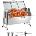 Vevor 60W rotisseriegrill med hette, 56 tommers rotisseriegrill for gris og lam, kapasitet 286 kg, kullgrill i rustfritt stål med låsbare hjul, for camping og utendørs grilling