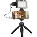 Puluz Liveopptaksett Stativ + Led-lys + Mikrofon + Telefonklips Pkt3132b