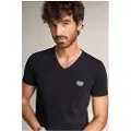 Salsa Jeans Metal Badge Kort Ermet V-hals T-skjorte