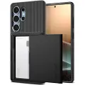 Spigen Slim Armor CS-etui med kortspor og støtdempende beskyttelse for Samsung Galaxy S25 Ultra - Svart