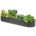 Vevor Metallhevet hagebed, 8 x 2 x 1 fot utendørs galvanisert plantekasse, med åpen bunn, stor oval plantekasse hevet bed for hagearbeid av grønnsaker, blomster, urter og sukkulenter, mørkegrå