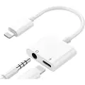 24hShop Adapter for lading og hodetelefoner - Lightning til 3,5 mm og Lightning-port for samtidig musikk og lading