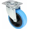Tente Drejeligt hjul, elastisk gummi, blå, Ø125 mm, 250 kg, rulleleje, med plade Byggehøjde: 155 mm. Drift