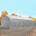 TOOLPORT 4x20 m lagertelt, PVC-presenning, grå, med bunnramme, med statikk (jordunderlag)