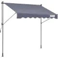 Vevor manuell uttrekkbar markise, 118" utendørs uttrekkbar terrassemarkise solskjerming, justerbar terrassedørvindu markisetak med 39" solskjermgardin for bakgård, hage, balkong