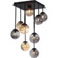 QAZQA Moderne taklampe sort med rav- og røykglass 9-lys - Athen