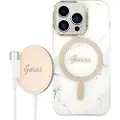 GUESS Sett Guess GUBPP14LHMEACSH Deksel+ Lader iPhone 14 Pro 6,1 hvit/hvit hardt deksel Marble MagSafe