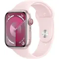 Apple Watch Series 9 (GPS + Cellular) - 45 mm - rosa aluminium - smartklokke med sportsbånd - fluorelastomer - lys rosa - båndbredde: M/L - 64 GB - Wi-Fi, Bluetooth, UWB, LTE - 4G - 39 g